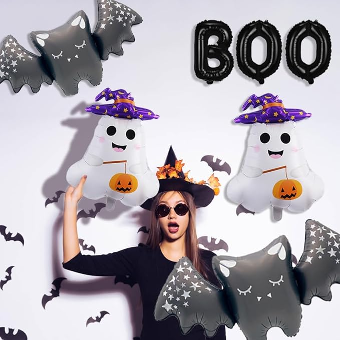 Halloween Balloons Decorations Bat Ghost Balloons BOO Foil Balloon Kit for Halloween Themed Party Supplies Spooky Birthday Party Decorations Balloon Sets-9 Pcs