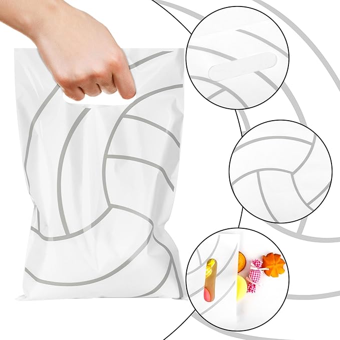 Hxezoc 50 Pieces Vollyball Gift Bags with Handle, Plastic Treat Candy Bag Sport Favor Bags For Kids Birthday Party Decoration Supplies
