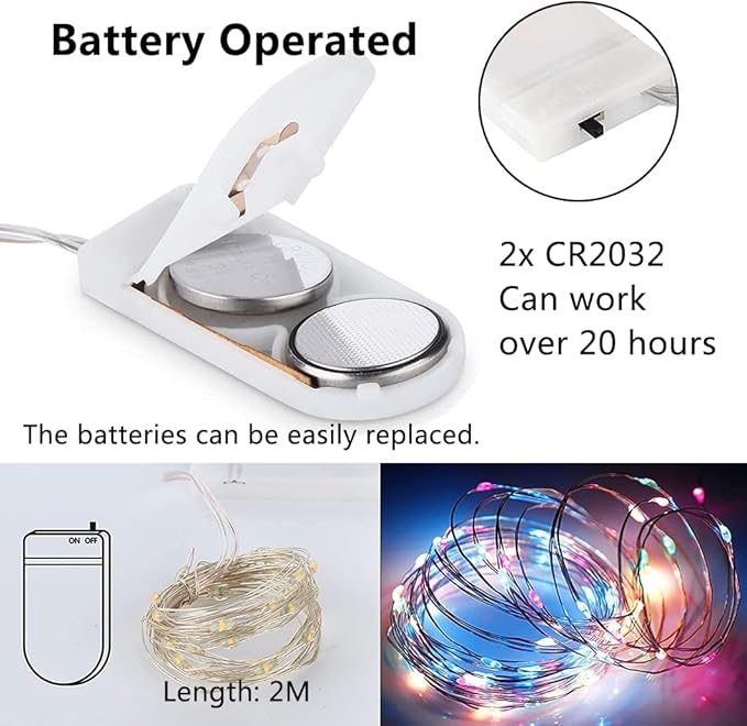 12 Pack Fairy Lights Battery Operated String Lights，7FT 20LED Waterproof Silver Wire Christmas Lights Outdoor,Firefly Mini Lights for Bedroom Party Birthday Wedding Indoor Decorations.