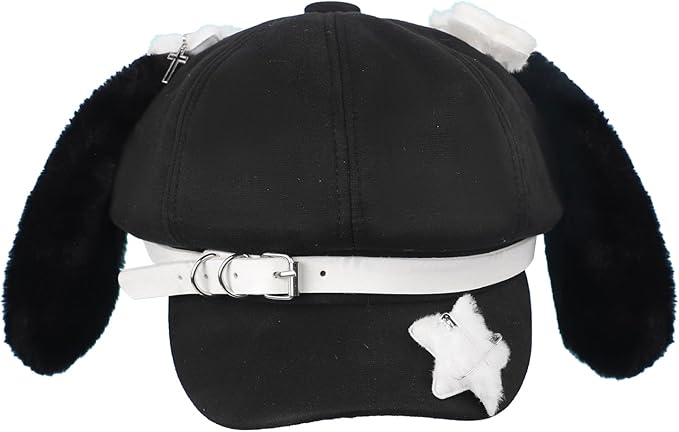JIAHG Sweet Puppy Ears Beret Hat Cute Bunny Animal Ear Lolita Cabbie Cap Adjustable French Painter Y2K Fashion Beanie Cap