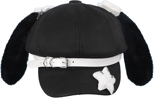 JIAHG Sweet Puppy Ears Beret Hat Cute Bunny Animal Ear Lolita Cabbie Cap Adjustable French Painter Y2K Fashion Beanie Cap