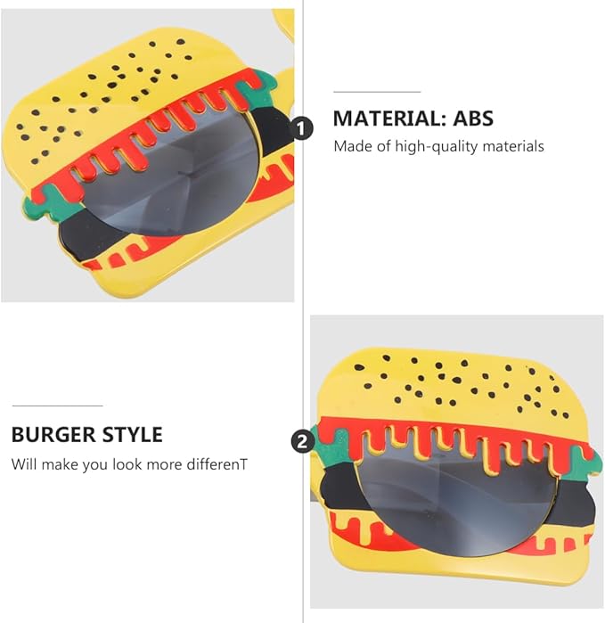 Ciieeo Hamburger Sunglasses Party Photo Props Fun Yellow Burger-Shaped Sunglasses for Birthday Ball Masquerade Dance