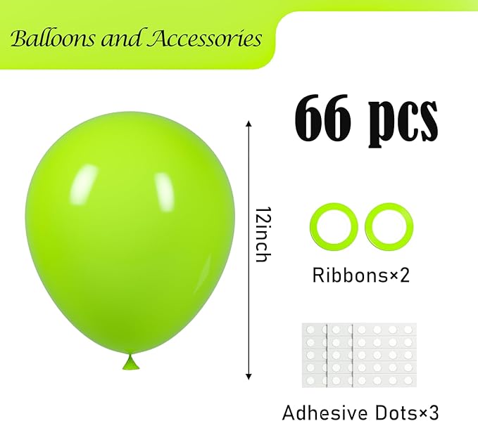 Voircoloria Lime Green Balloons, 66pack 12inch Light Green Latex Party Balloons for St. Patrick's Day Birthday Graduation Bridal Shower Baby Shower Gender Reveal Jungle Safari Theme Party Decorations