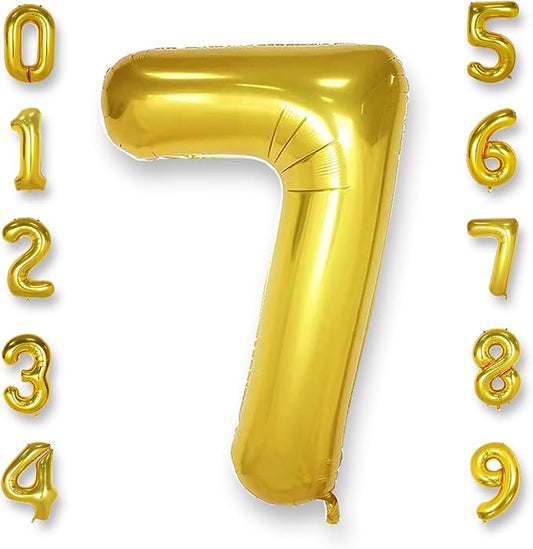 AULE 40 Inch Big Gold 7 Balloon Number Large Foil Helium Number Balloons 0-9 Jumbo Giant Happy 7th Birthday Party Decorations for Boy or Girl Huge Mylar Anniversary Party Supplies