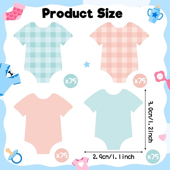 BeYumi Baby Shower Table Confetti - 300Pcs Blue Pink Short-Sleeve Bodysuits Table Confetti Decorations Plaid Baby Outfit Scatter Paper Decor for Baby Girls Boys Gender Reveal Birthday Party Supplies
