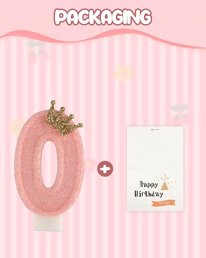 Birthday Candles for Cake, Pink Number Candles, Cake Candles with Greeting Card for Birthday Party Wedding Anniversary Celebrations (0 Candle)
