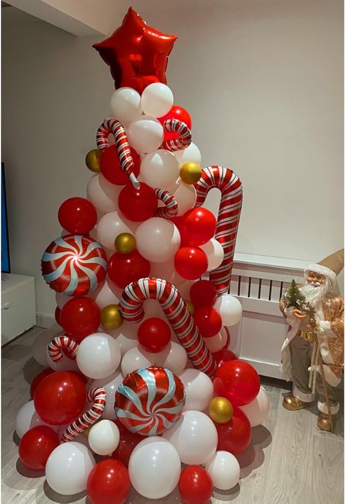 Red and White Latex Balloons, 60pcs 12 Inches Red and White Confetti Balloons with 1 Ribbon for Christmas, Birthday, Graduation, Valentine's Day Party Decorations