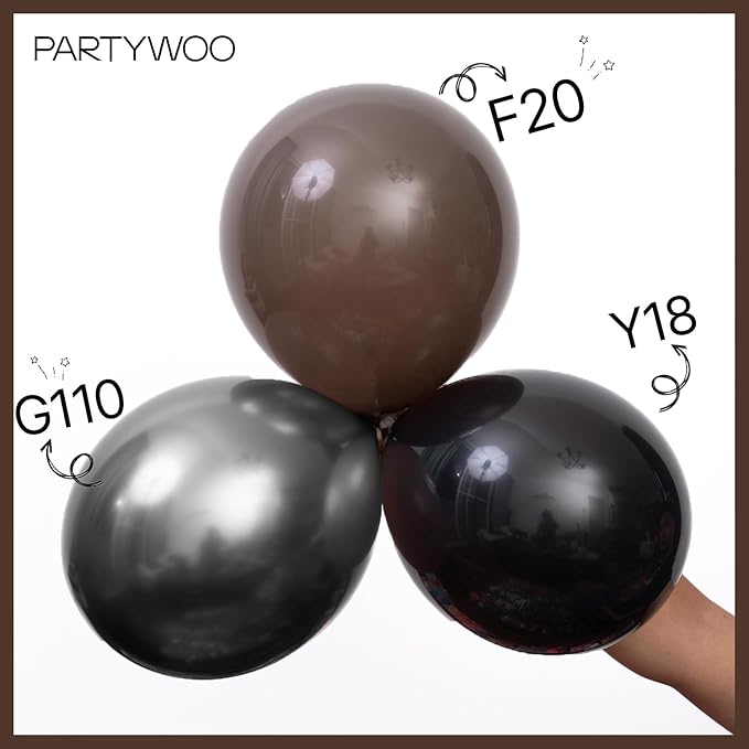 PartyWoo Dark Brown Balloons 155pcs Different Sizes of 18 12 10 5 Inch Boho Coffee Neutral Fall Balloon Arch Kit for Bachelorette Baby Shower Anniversary Birthday Party Decorations Brown-F20