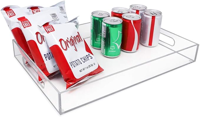 Isaac Jacobs Clear Acrylic Serving Tray (11x14) with Cutout Handles, Spill-Proof, Stackable Organizer, Space-Saver, Food & Drinks Server, Indoors/Outdoors, Lucite Storage Décor & More
