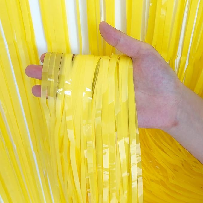 BEISHIDA 2Pcs Yellow Door Streamer, Yellow Backdrop, Foil Fringe Curtains Metallic Tinsel, for Halloween Backdrop Birthday Wedding Baby Shower Party Decoration (3.28 ft x 6.56 ft)