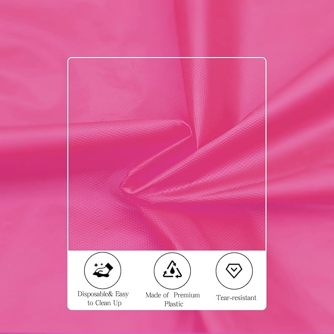 tujol Hot Pink 6 Pack Plastic Table Cloth 84", Disposable Round Tablecloth Table Cover, Plastic Tablecloths for Parties