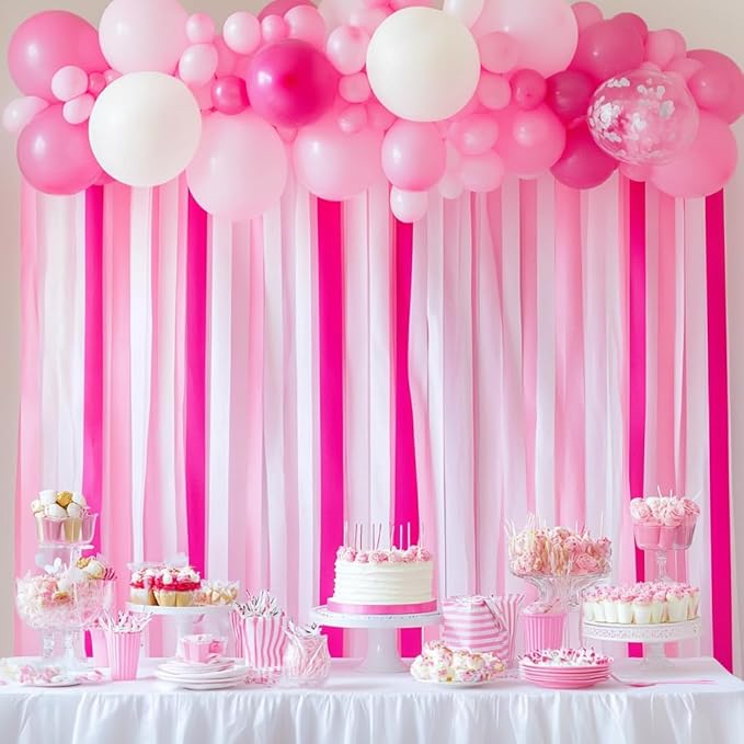 12 Pink Streamers, 984ft Pack of Pink Crepe Paper Rolls for Decorations, Birthday Streamer, Party Streamers for Bachelorette Decorations (1.8 inch x 82 ft/Roll)