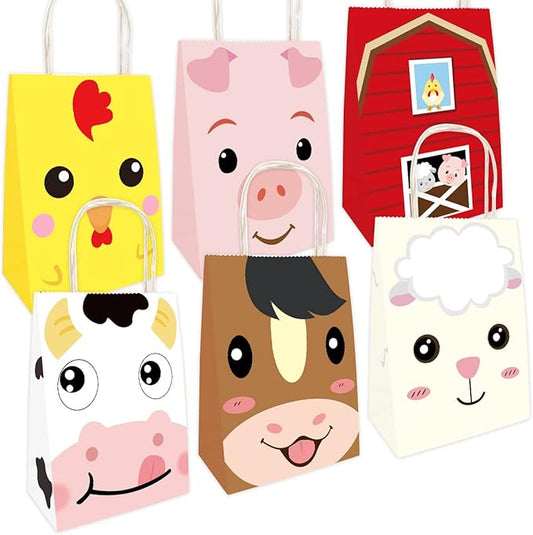 Fancy Land Farm Animal Party Favor Bags Barnyard Goodies Treat Candy Bag with Handles for Birthday Gift Wrapping Supplies 18Pcs