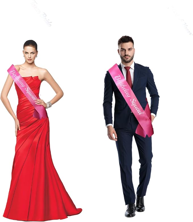 10 Pcs Birthday Squad Sash for women or girls 16th, 18th 21st 30th 40th 50th 60th or Any Other Bday Party Supplies Decorations (Pink+Sliver)