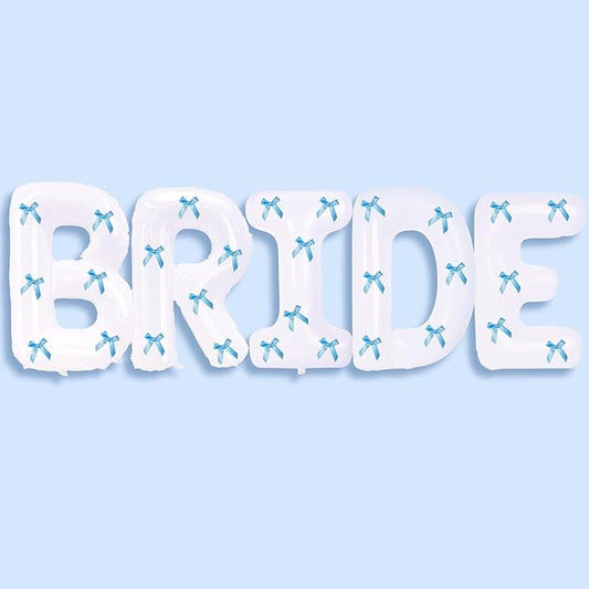 40 Inch White Bride Balloons with Blue Bows, Jumbo Bachelorette Party Décor Bride Letter Balloons Bridal Photo Booth Bridal To Be Banner for Wedding Bachelorette Party Decorations