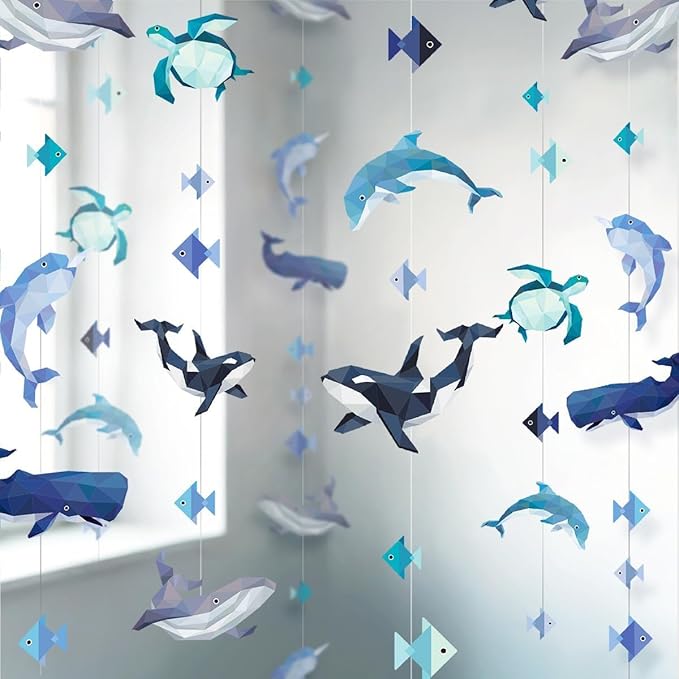 Cheerland Under The Sea Party Decorations Sea Animal Decorations Hanging Whale Birthday Party Ocean Creature Garland Geometric Nautical Orca Garland Ocean Marine Life Aquarium Theme Backdrop Pack of 6