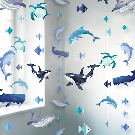 Cheerland Under The Sea Party Decorations Sea Animal Decorations Hanging Whale Birthday Party Ocean Creature Garland Geometric Nautical Orca Garland Ocean Marine Life Aquarium Theme Backdrop Pack of 6