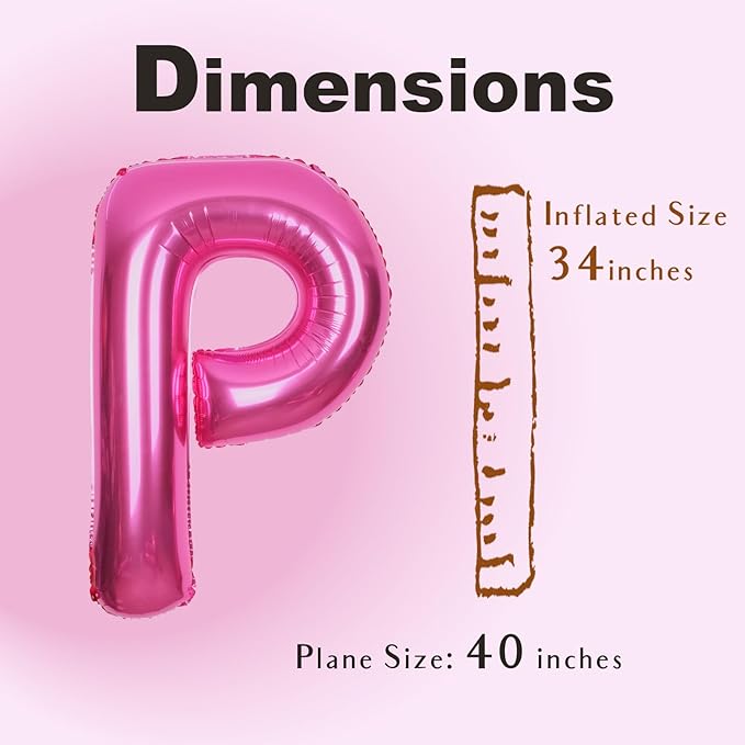 SUWEN 40 Inch Hot Pink Large P Letter Balloons Big Foil Helium Letter Balloons A-Z Jumbo Mylar Happy Birthday Party Decorations for Woman Anniversary Party Supplies