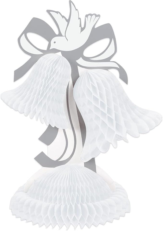 Beistle Tissue Bell Centerpiece, 12-Inch, White/Silver