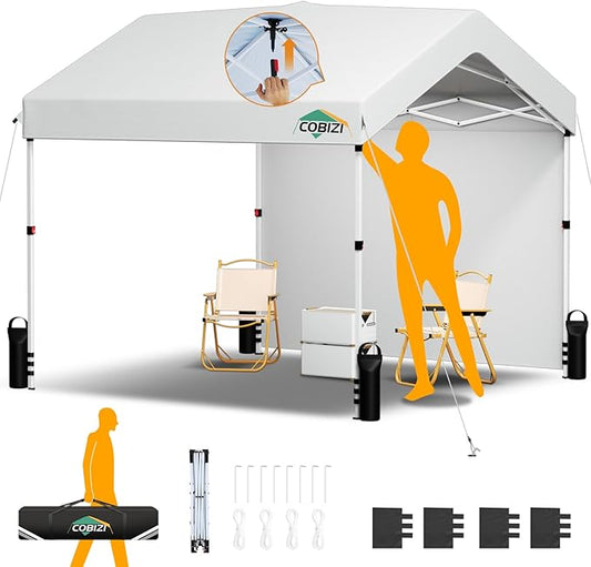 COBIZI 10x10 Pop Up Canopy with One Button Push Center Lock,Ez Up Portable Carport Without sidewall,Waterproof UV50+ Outdoor Party Commercial Carport Canopy with Carry Bag(10 x 10 ft White)