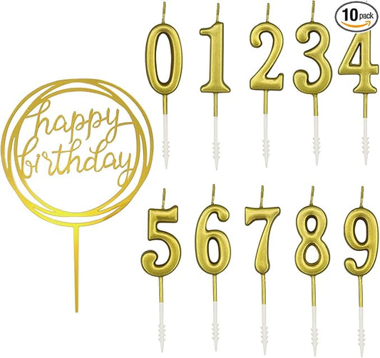 10-Piece Number Birthday Candles - Glitter Cake Toppers for Birthday & Wedding Parties