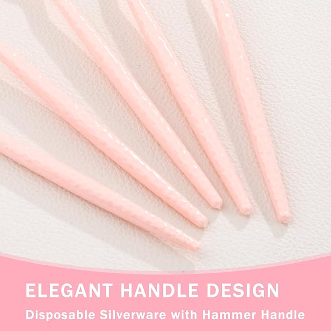 Supernal 360pcs Pink Plastic Silverware Set - Hammered Design Heavy Duty Disposable Cutlery (120 Forks, 120 Spoons, 120 Knives) | Elegant Pink Utensils for Baby Shower, Wedding & Bridal Shower