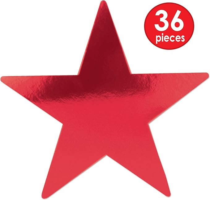 Beistle 36 Piece Durable Paper Red Star Cut Outs For Christmas New Year Hanging Décor Birthday Party Classroom Bulletin Board Supplies, 9"