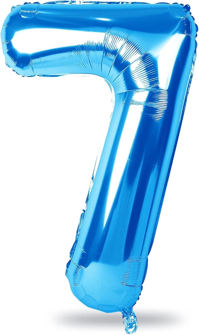 40" Blue Number 7 Balloon for Boys, Large Self Inflating Foil Number Balloons Set 0-9, Digital Helium 7 Balloons for Men 17th 70th Birthday Anniversary Graduation New Year Party Decorations Supplies