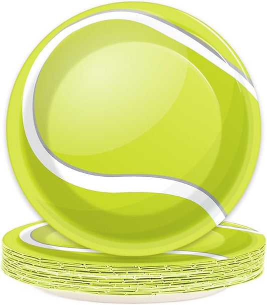 Wiooffen 24pcs Tennis Party Supplies Paper Plates Set Disposable Tableware Pack Tennis Party Dessert Plates Sports Birthday Baby Showers Holidays Decorations, 7"