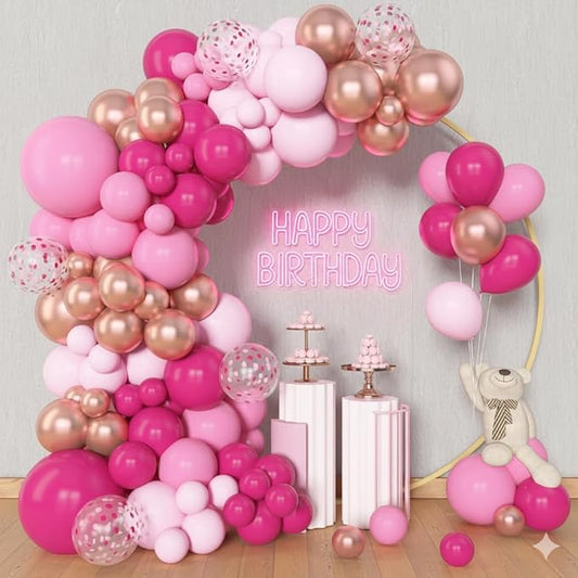 Archloon 156pcs Pink Balloon Garland Arch Kit, Different Sizes 18 12 10 5 inch Hot Pink Latex Metallic Confetti Rose Gold Balloons for Birthday Baby Shower Wedding Party Decorations