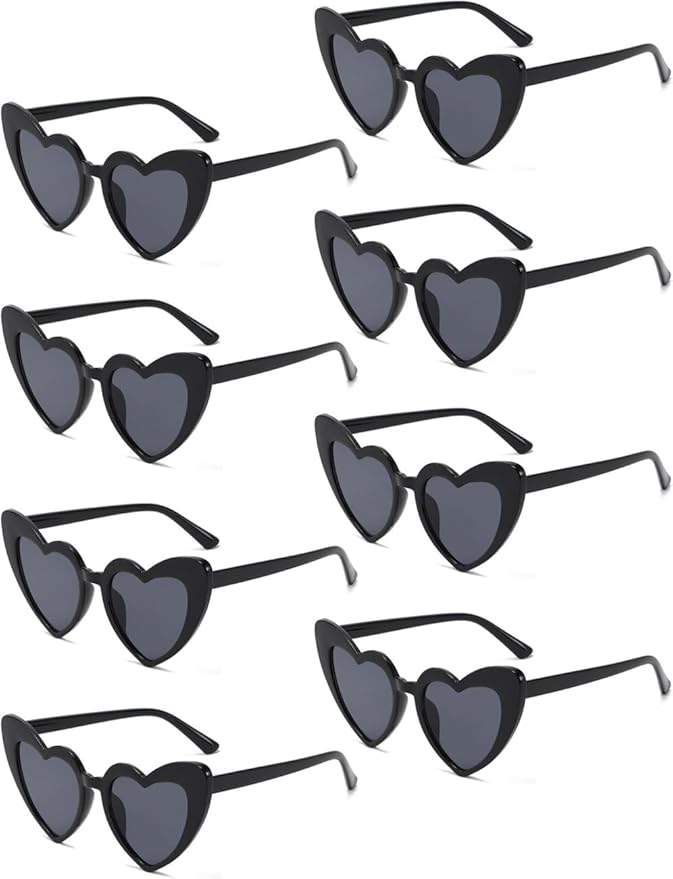 8 Pack Heart Sunglasses Vintage Cat Eye Heart Glasses Retro Bachelorette Bride Sunglasses Bulk for Women