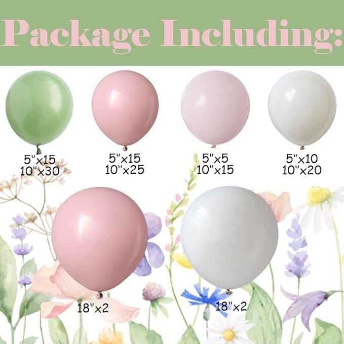 Baby in Bloom Balloon Arch Kit 139pcs Pastel Sage Green and Pink Balloon Garland for Boho Baby Shower Birthday Party Decoration