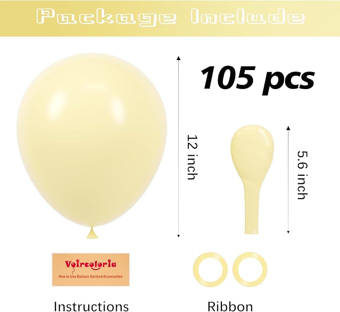 Voircoloria 105pcs Pastel Yellow Balloons 12inch Party Latex Balloons for Boys Girls Birthday Baby Shower Gender Reveal Wedding Sunflower Party Decorations