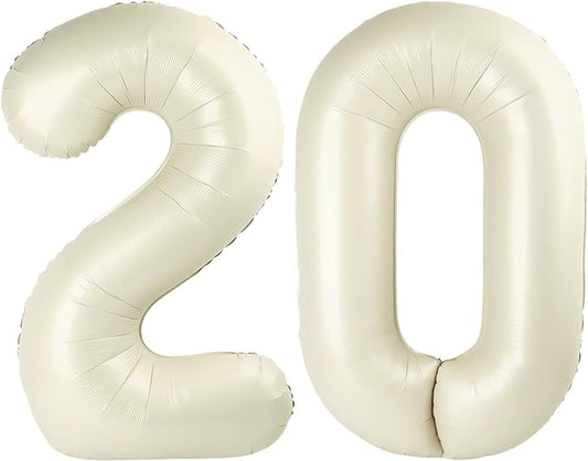 20 Cream Number Balloon 40 Inch, Large Happy 20th Birthday Decorations for Women, Foil Balloon Number for Wedding Marriage Proposa Big Events Family Reunions Party Supplies