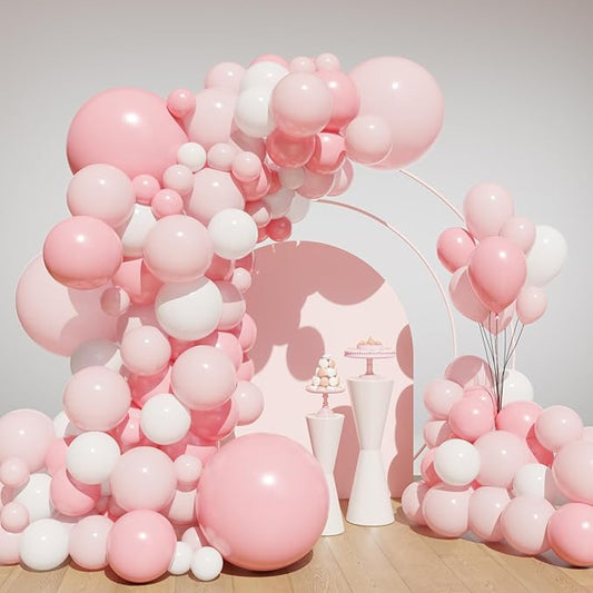 Lukiituke Light Pink Balloon Arch Kit, 134Pcs Pink and White Balloons, Light Pink Balloons with 4 Sizes for Wedding Bridal Baby Shower Birthday Party Decorations
