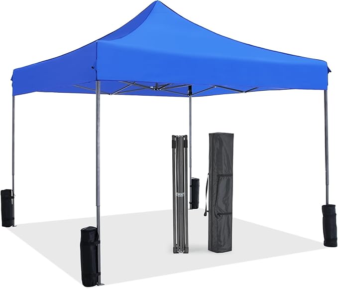 OLIXIS 10x10 Ft Pop Up Canopy Tent, Waterproof Outdoor Canopy, Portable Instant Shade Shelter with Sandbags for Beach, Backyard, Parties, Camping and Commercial Events, Classic Blue