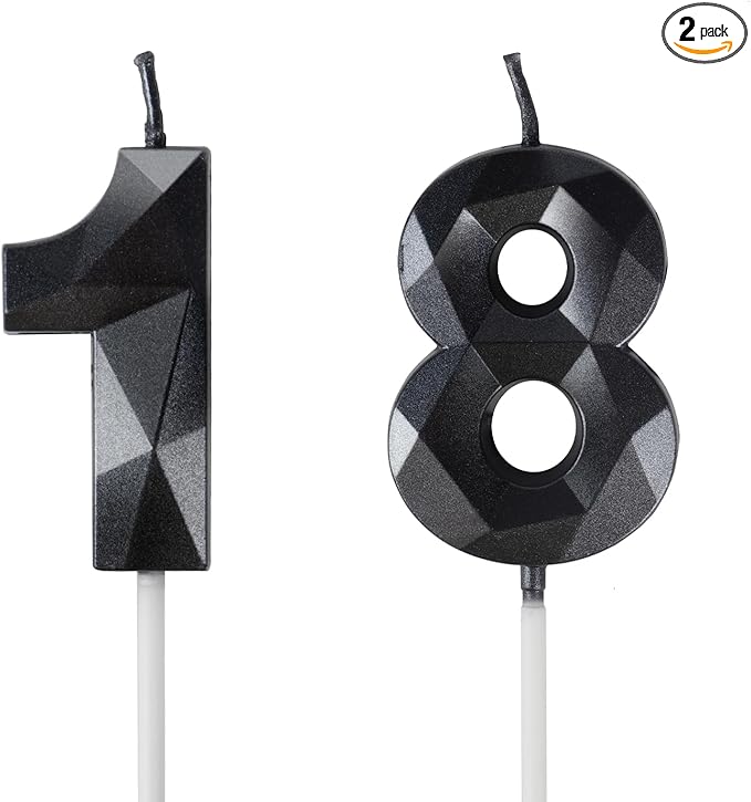Number 18 Candles,18th Birthday Candles,Black Happy Birthday Candle for Cake,3D Design Cake Topper Decorations for Boy Men Pet Birthday Party Wedding Anniversary Celebration Supplies