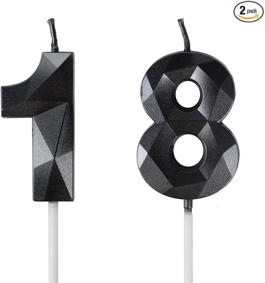 Number 18 Candles,18th Birthday Candles,Black Happy Birthday Candle for Cake,3D Design Cake Topper Decorations for Boy Men Pet Birthday Party Wedding Anniversary Celebration Supplies