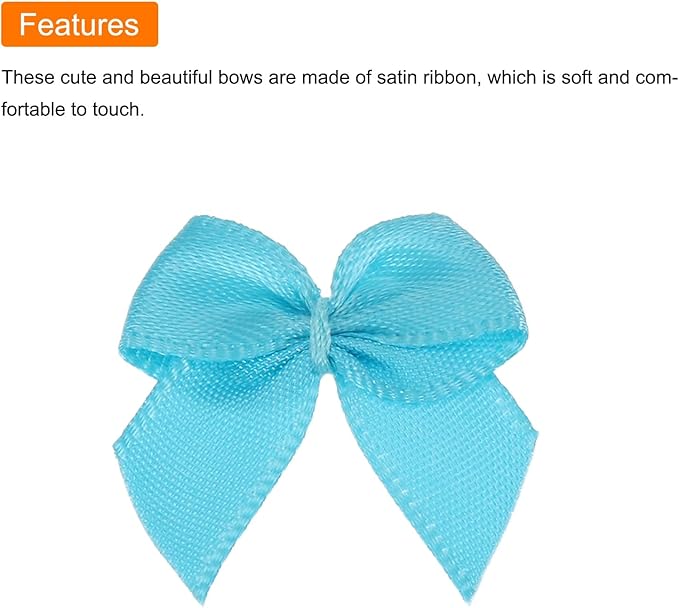 MECCANIXITY 50 Pcs Mini Ribbon Bow 1" Mini Fabric Satin Ribbon Flower Bows for Craft DIY Sewing Wedding Birthday Party Gift Wrap Bows Lake Blue