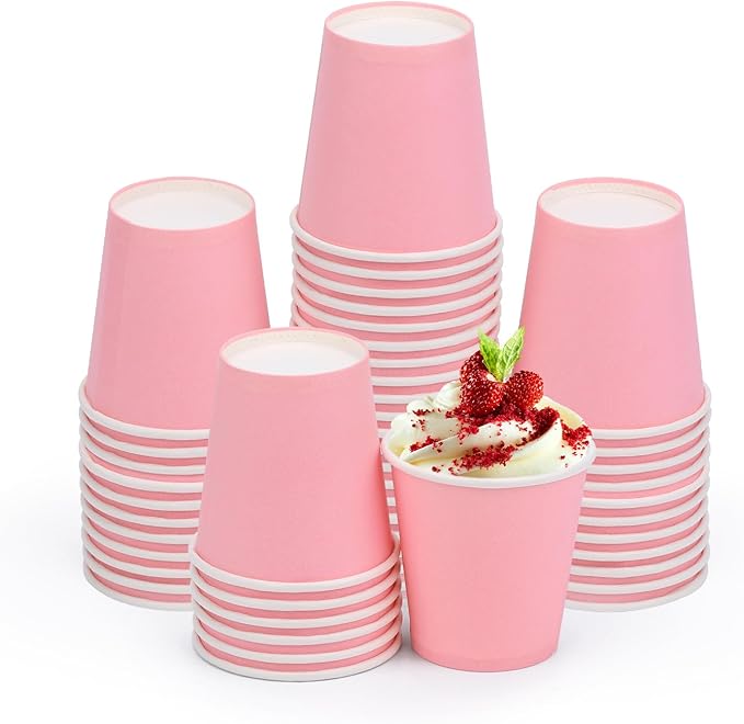 3 oz Bathroom Cups, 50 Pack Pink Paper Cups, 3 oz Bathroom Mouthwash Cups, Bath Rinse Cups for Home, Office, Wedding, Travel and Party