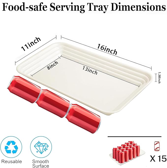 SUT 6-Pack Ivory Serving Trays for Entertaining-16 x 11" Serving Platters for Snacks, Fruit, Cookies, Dessert, Reusable Plastic Trays for Serving Food and Party Organization in Kitchen & for Parties