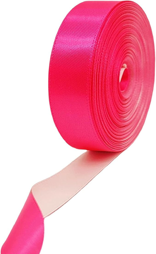 Ribbon 1 Inch, Hot Pink and Sand Beige Two-Tone Double Faced Satin Ribbon for Gift Wrapping, Flower Bouquet, Bow, Hair, Wedding, Holiday Party & DIY Craftss, 30 Yards
