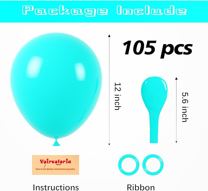Voircoloria 105pcs Teal Balloons 12inch Party Latex Balloons for Boys Girls Birthday Baby Shower Gender Reveal Wedding Sunflower Party Decorations