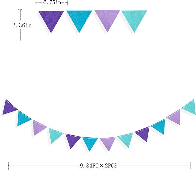 Mermaid Party Decorations Purple Teal Felt Hanging Triangle Mini Bunting Pennant Banner Flag for Birthday Wedding Baby Shower Bachelorette Little Mermaid Under The Sea Party Classroom Nursery Decor