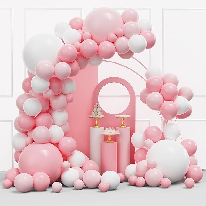 YMSZ Pink and White Balloons Arch Kit, 134pcs Light Pink and White Balloons for Wedding, Bridal Shower, Baby Shower, Birthday, Valentines Party Decorations