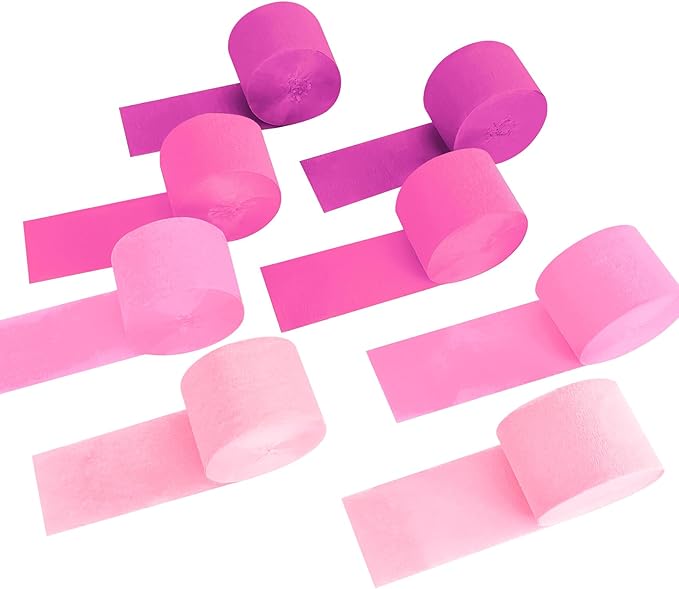 8 Rolls in 4 Colors Gradient Rosered Party Crepe Paper Streamer, 8 Pieces 82 feet Streamets Party Decorations, Party Supplies for Wedding Birthday Baby Shower Gender Reveal Graduation Bridal Shower