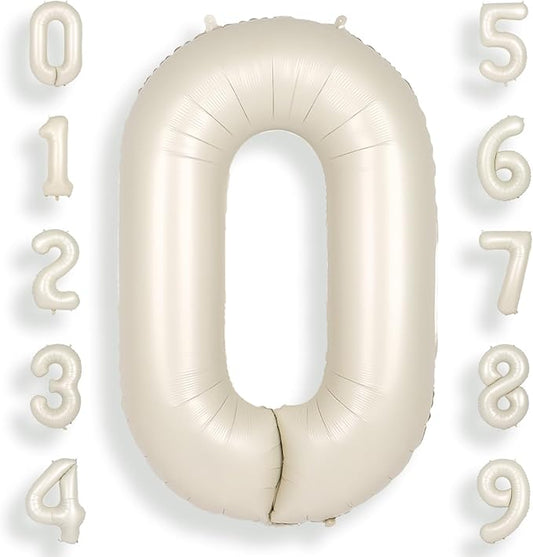SUWEN 40 Inch Cream White Large 0 Balloon Numbers Big Foil Helium Number Balloons 0-9 Jumbo Happy 0th Mylar Birthday Party Decorations for Boy or Girl Anniversary Party Supplies