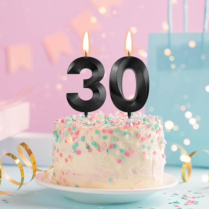 Number 30 Birthday Candles, 1.96 Inch Happy Birthday Cake Candles Cupcakes Topper Decoration for Birthday Party Wedding Anniversary Celebration Supplies (Black)