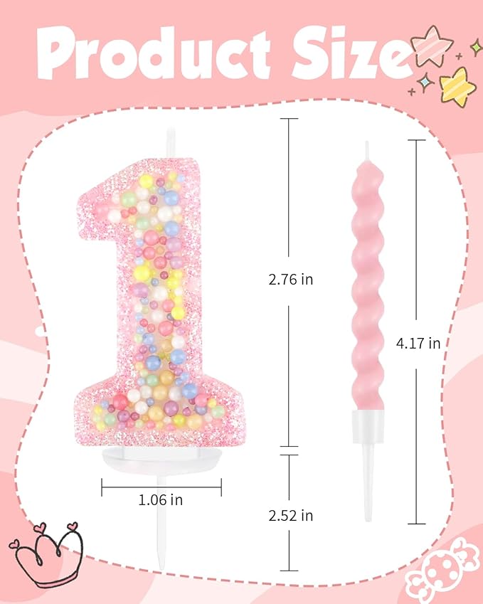 Birthday Candles for Cake, Macaron Number Candles, Cake Candles with Greeting Card for Birthday Party Wedding Anniversary Celebrations (1 Candle)