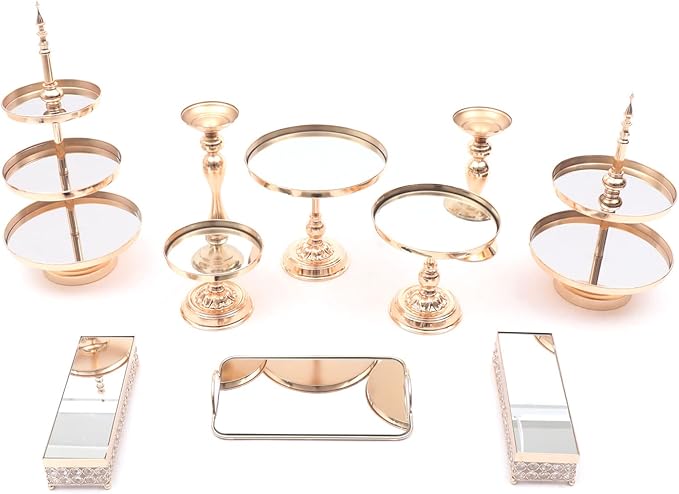 Set of 10 Pieces Metal Cake Stands, Round Cake Stands, Square Candy Fruite Display Plate, Cupcake Serving Tower, for Tea Party, Birthday, Wedding, Anniversary, Celebration, Home Decor